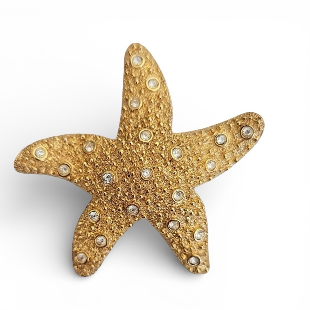 VINTAGE Swarovski Swan Gold Plated Faceted Crystal Starfish Brooch Pin 1 3/4”